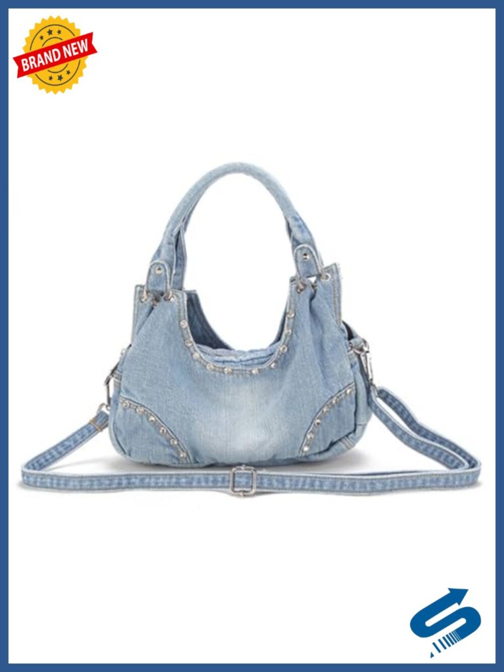 Crossbody Bag Denim Purse with Rhinestones Y2K Jean Handbag for Women Washed